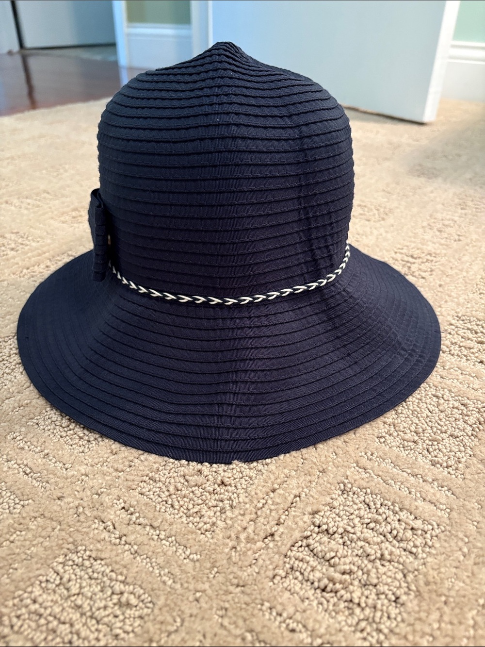 Coolibar Navy Sun Hat with Braided Contrast Band, Worn once
